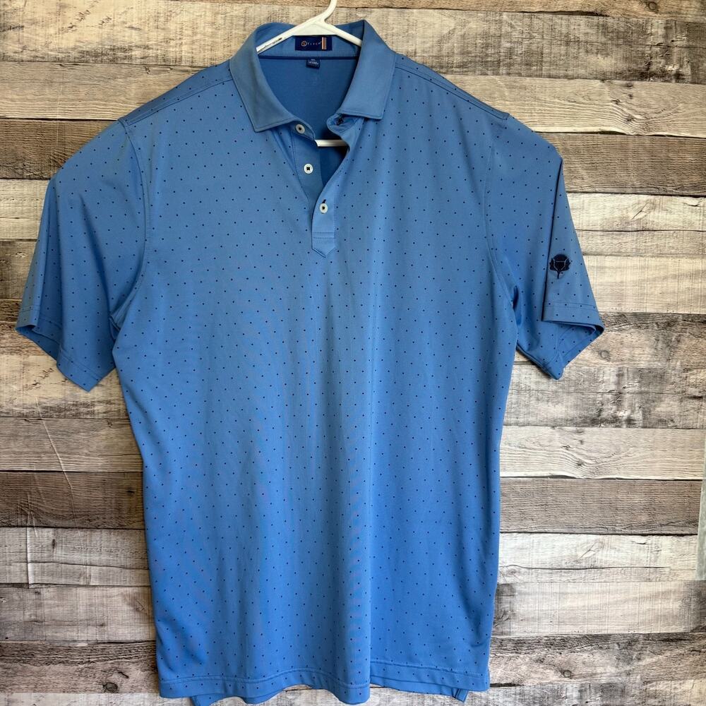 Stitch Golf Mens Polo Shirt Large Blue Polka Dot Classic Performance Preppy